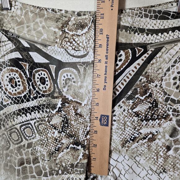 Chico's Pants sz 1 (M) Ivory Tan Brown Geo Mixed Print Zip Fly Zip Pockets - Picture 13 of 16